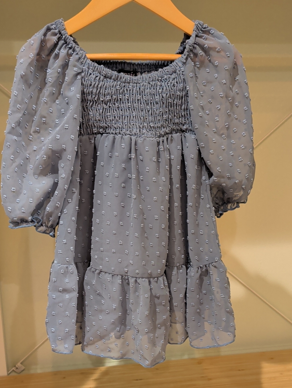 Zunie Light Blue Smocked Puff-Sleeve Dress